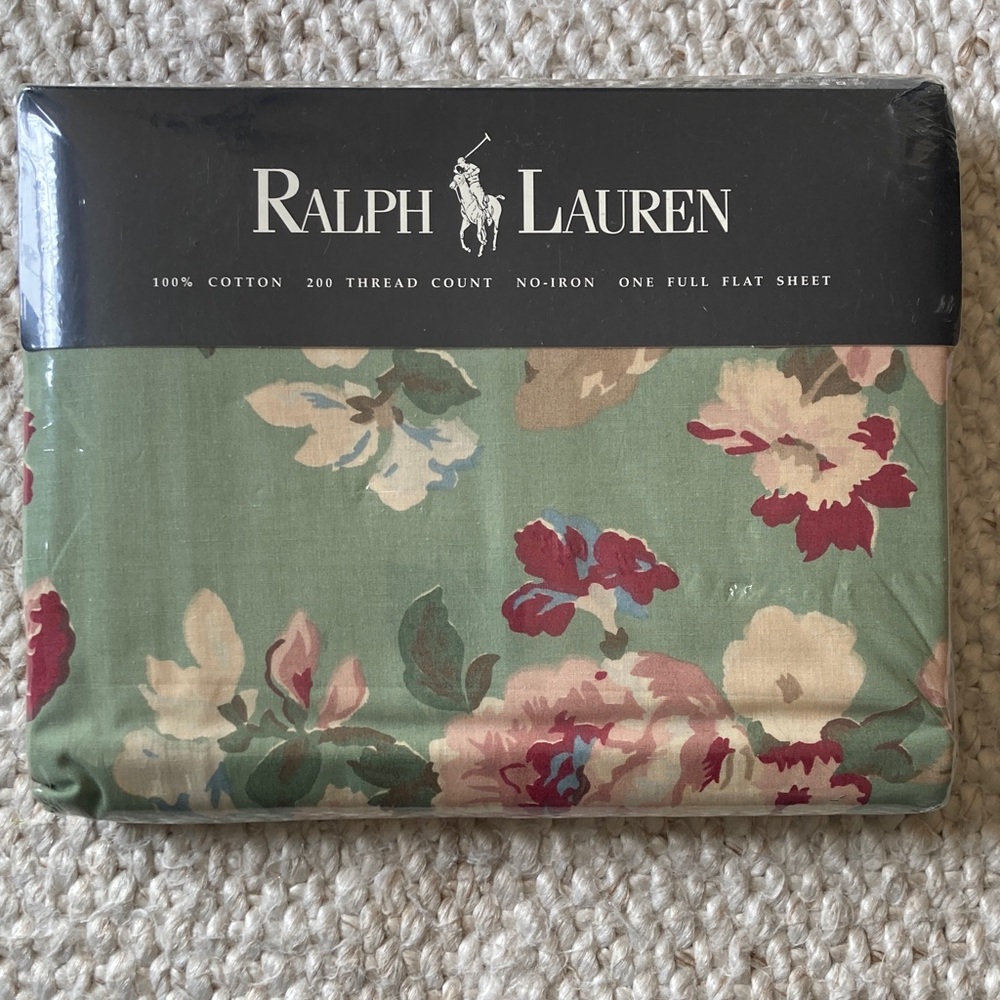 Vintage Ralph Lauren Sage Green Floral 100% Cotton Full Sheet